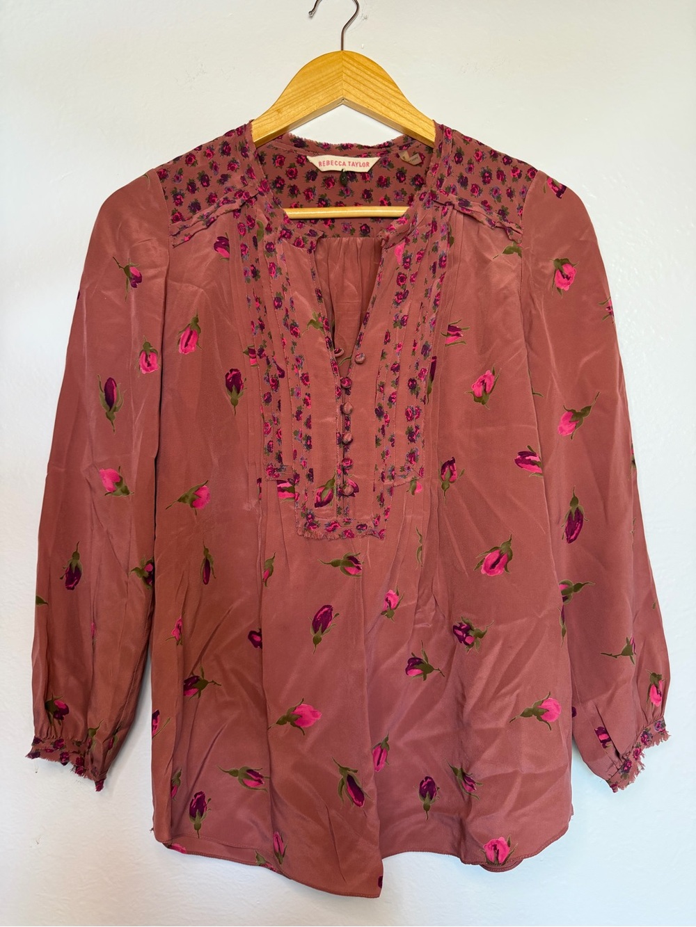 Rebecca Taylor Rosebud Print Mauve-Pink Peasant Blouse